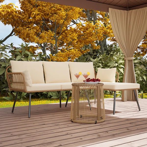 Annajulia Outdoor Rope Woven Sectional Patio Furniture L-shaped Conversation Sofa Set | Wayfair North America