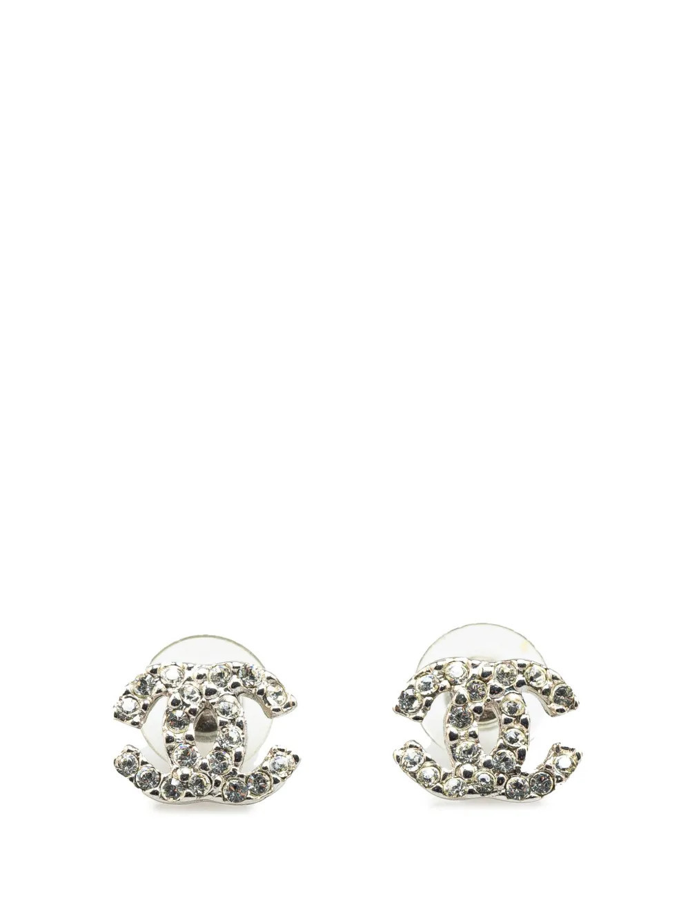 CHANEL Pre-Owned 2005 Silver Rhinestones CC Push Back Earrings costume earrings | Farfetch Global