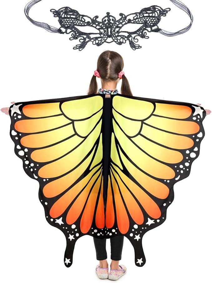 Butterfly Wings for Girls Kids Halloween Costume Fairy Shawl Festival Rave Dress | Amazon (US)