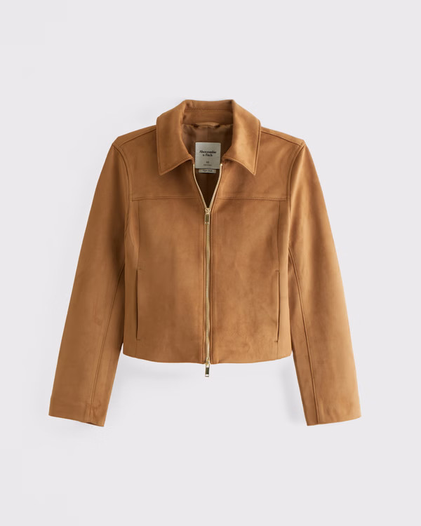 Zip-Front Vegan Suede Jacket | Abercrombie & Fitch (US)
