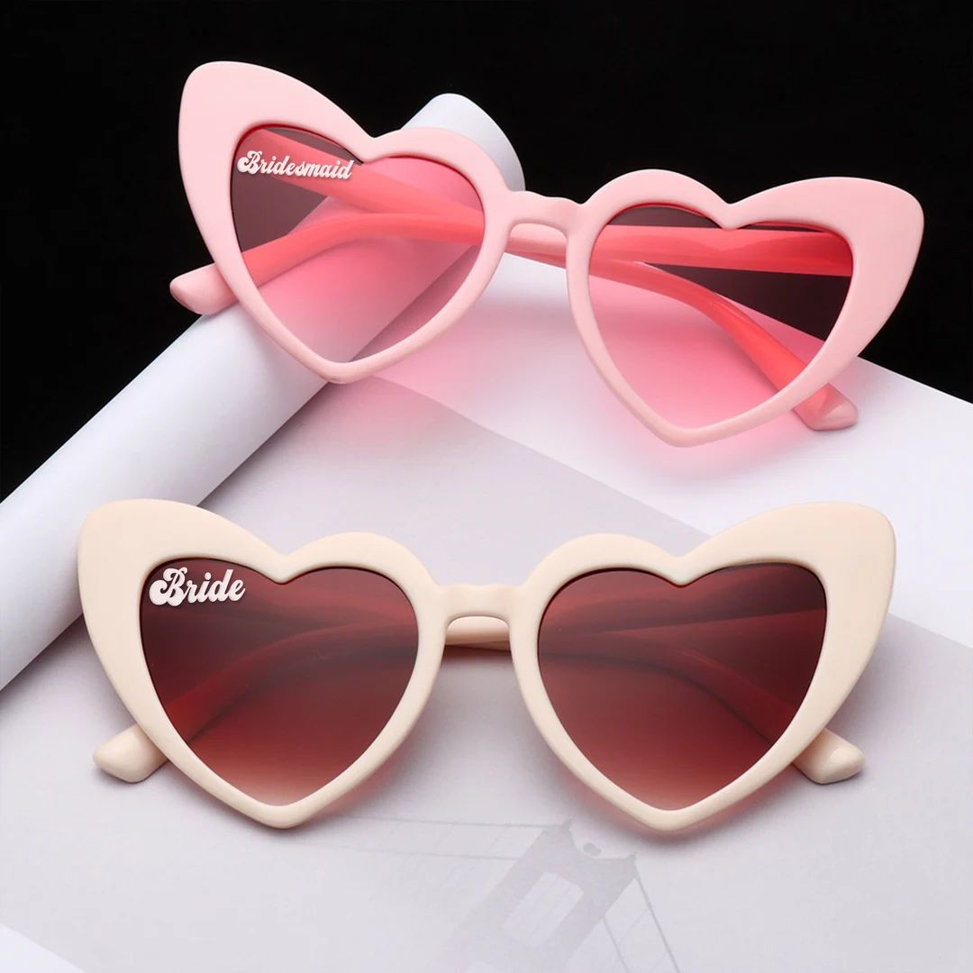 Custom Bridal Party Heart Shaped Sunglasses,Personalised Bridesmaid Gifts,Rimless Love Heart Sung... | Etsy (US)