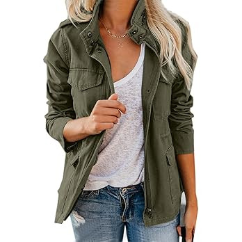 chouyatou Women's Fall Stand Collar Zip Up Military Cotton Utility Safari Jacket | Amazon (US)