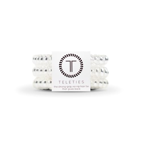 TELETIES - Spiral Hair Coils - Ponytail Holder Hair Ties for Women - Phone Cord Hair Ties - Strong Grip, No Rip, Water Resistant, No Crease Hair Tie Coils - 3 pack (Small, Crystal Clear) | Amazon (US)