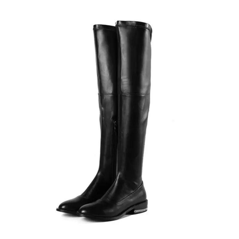 Thigh-high Boots For Women With flat Boots With Pointed toes And Rlastic Ieathe | Rosegal US