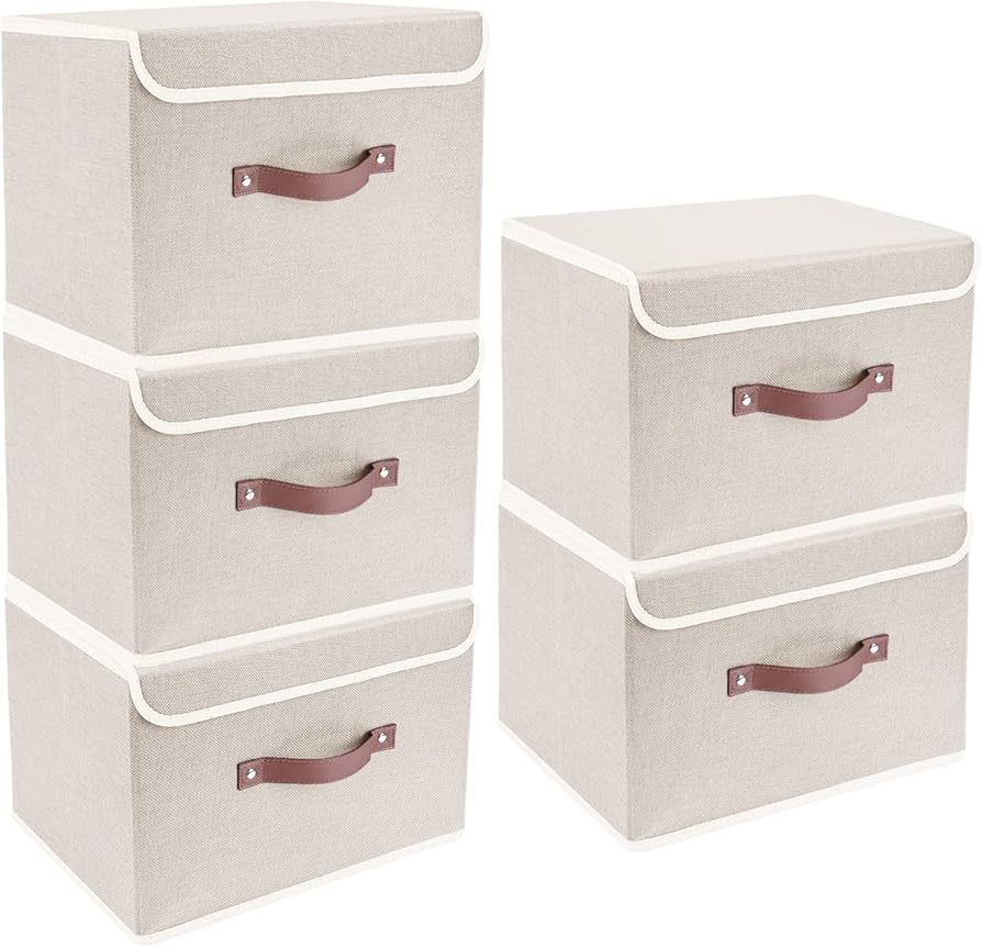 TYEERS Foldable Storage Boxes with Lids 5 Pack Fabric Storage Bins with Lids, Closet Organizers f... | Amazon (US)