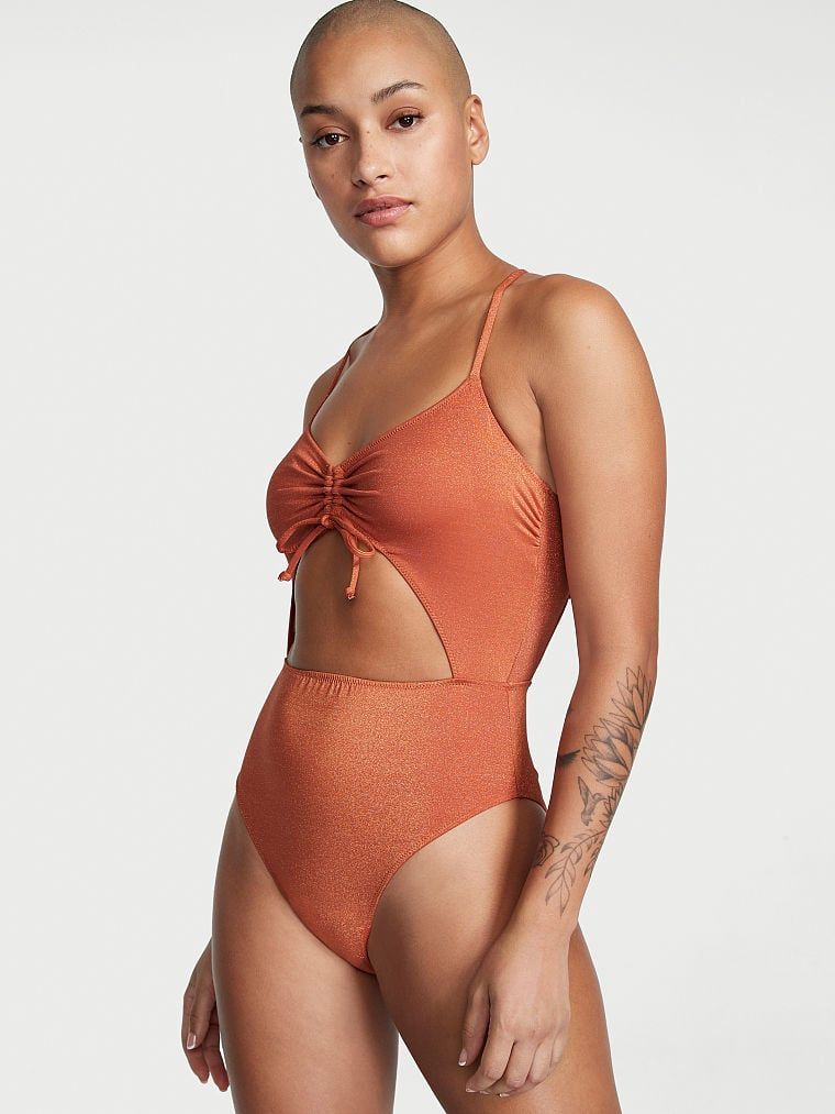 Ruched Shine Cutout One-Piece Swimsuit | Victoria's Secret (US / CA )