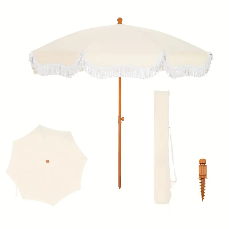 Outdoor Umbrella With Tassels, 7ft Fringe Beach Umbrella, UV 50+ Picnic Umbrella Outdoor Patio Wi... | Temu Affiliate Program