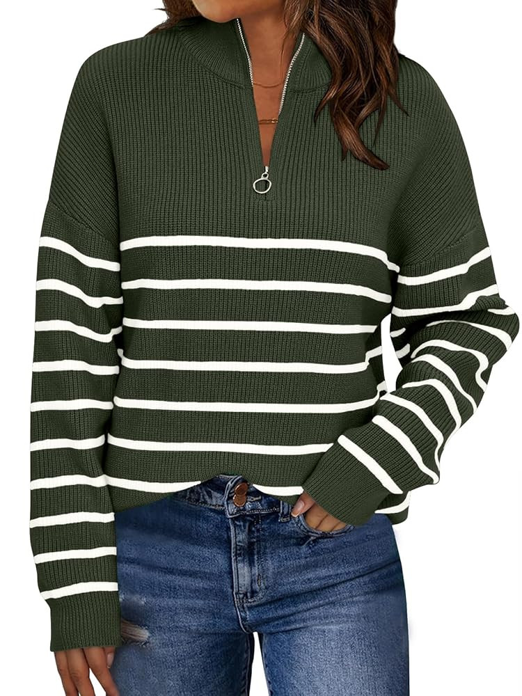 LILLUSORY Women's Quarter Zip Striped Oversized Sweater 2025 Mock Turtleneck Fall Fashion Outfit | Amazon (US)