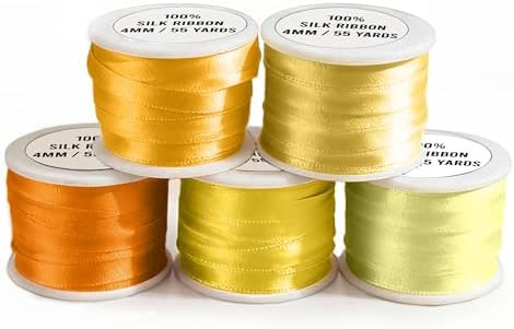 THREADNANNY 100% Pure Silk Ribbon 5 Spools 4mm x 55 Yards Yellow Orange Tones Silk Ribbon Embroid... | Amazon (US)