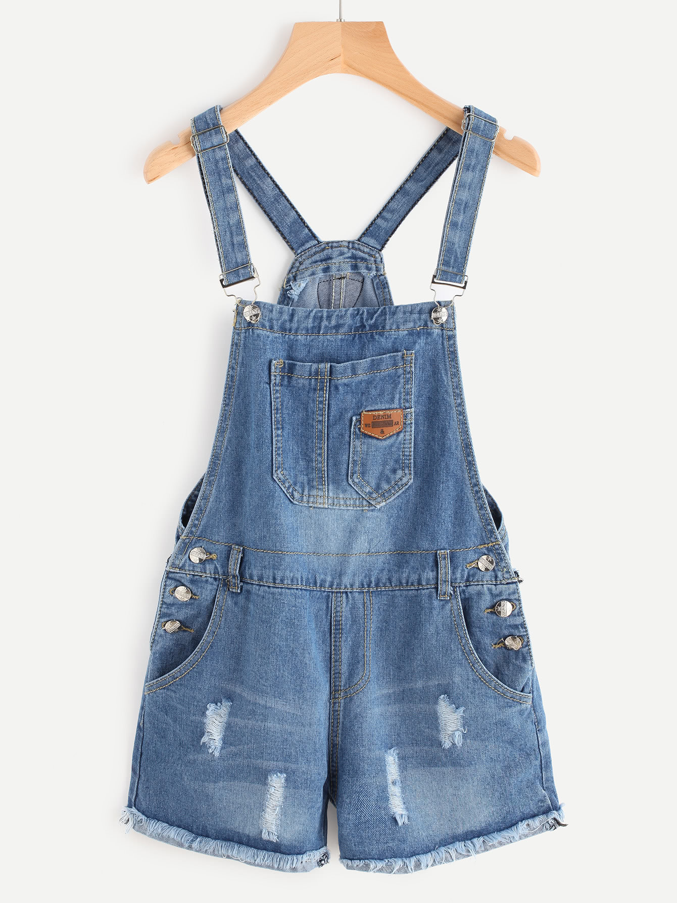 Distressed Raw Hem Denim Overall Romper | SHEIN