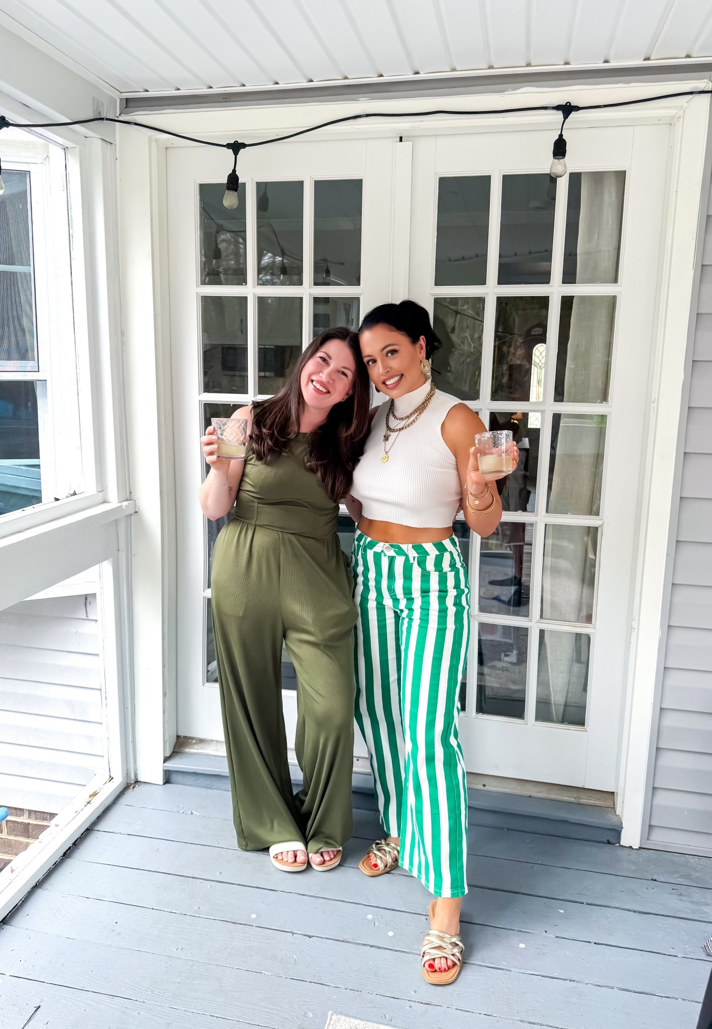 Amazon green striped pants (medium), under $40 Amazon green jumpsuit, and under $20 Amazon mock neck sweater tank (medium) #founditonamazon 

#LTKSaleAlert #LTKmomlife #LTKSeasonal