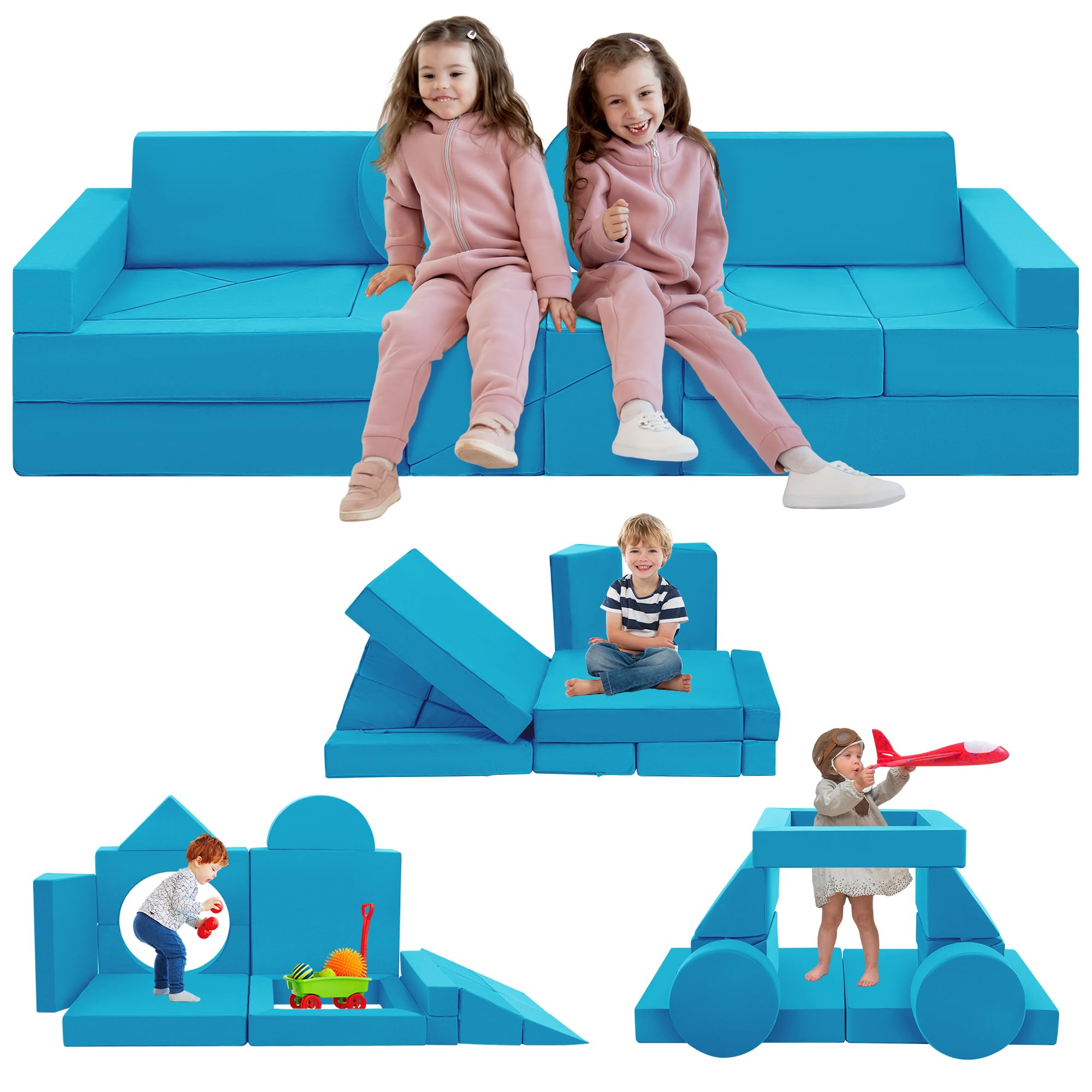 18pcs Large Modular Kids Play Couch, Fold Out Child Sectional Sofa, Toddler Couch Building Fort, ... | Amazon (US)