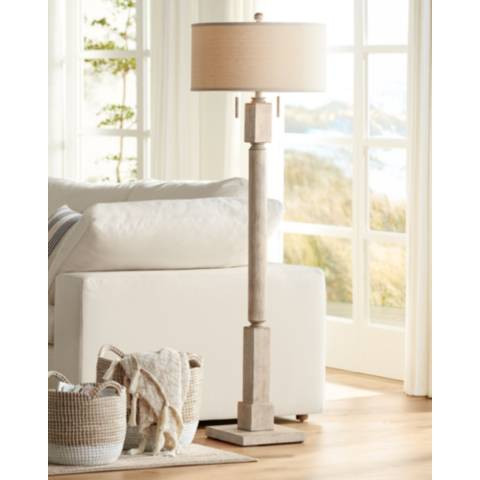 Barnes and Ivy Baluster 63 1/2" Coastal Rustic Pickled Wood Floor Lamp - #55T95 | Lamps Plus | Lamps Plus