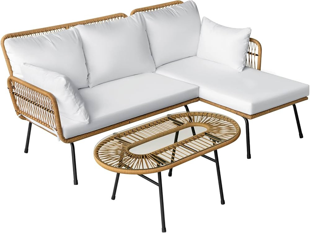 Greesum Outdoor Rope Woven Patio Furniture L-Shaped Conversation Sectional Sofa Set Detachable Lo... | Amazon (US)