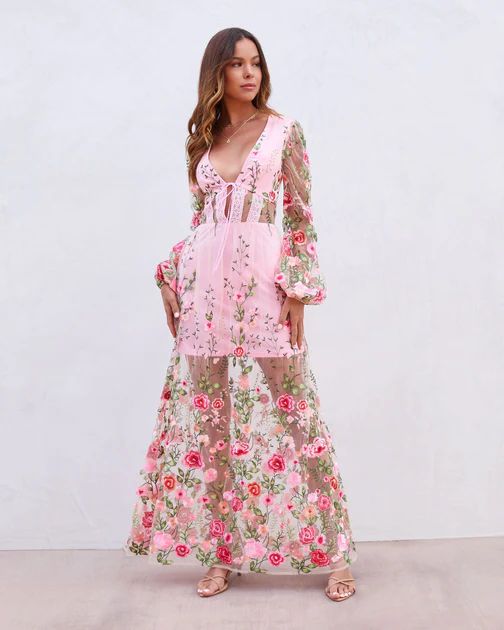 Forever Love Story Sheer Floral Embroidered Maxi Dress | VICI Collection