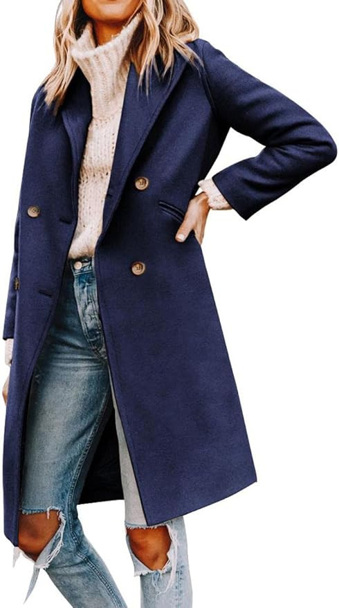 Yousify Womens Notched Lapel Collar Double Breasted Pea Coat Winter Wool Blend Over Coats Long Ja... | Amazon (US)