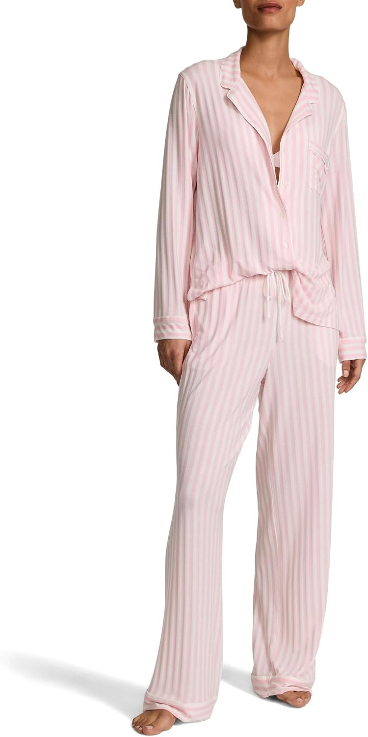 Victoria's Secret Women's Modal Pajama Set, Long Sleeve Button Down Shirt & Pants | Amazon (US)