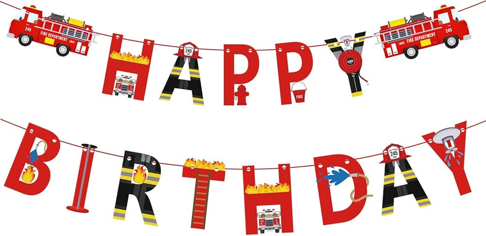 Fire Truck Happy Birthday Banner For Kids Fire Engine Rescue Birthday Party Sign, Fire Truck Birt... | Amazon (US)