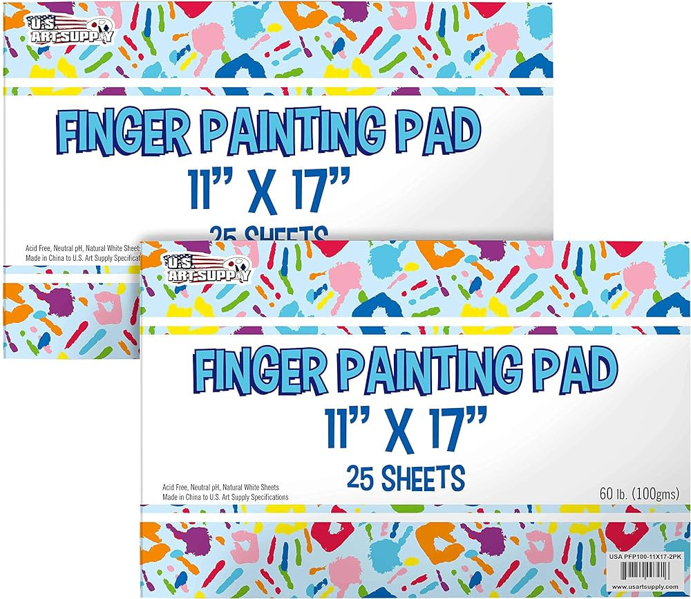 U.S. Art Supply Large 11" x 17" Finger Painting Paper Pad, Pack of 2, 25 Sheets Each, 60lb (100gs... | Amazon (US)
