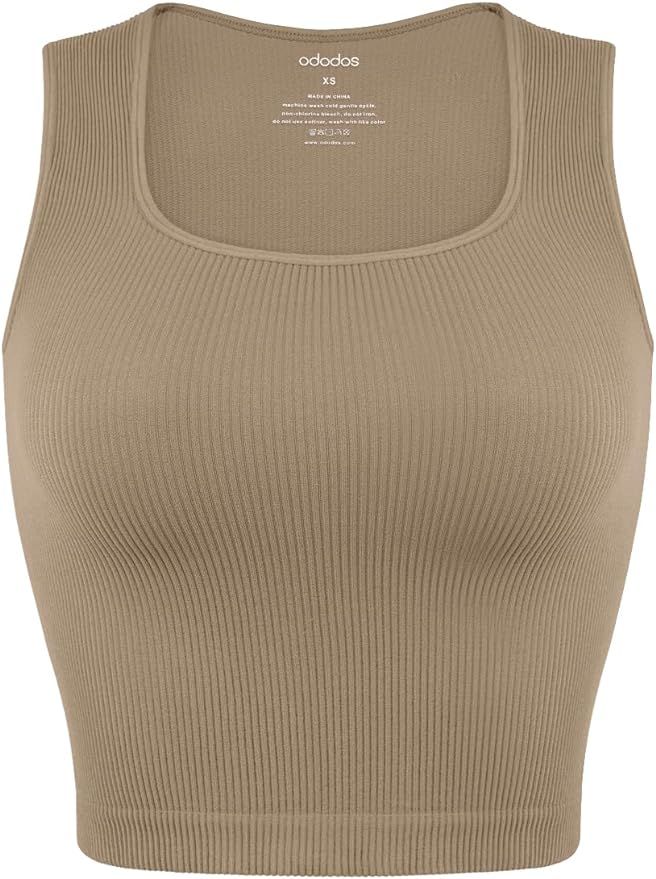 ODODOS 3-Pack Seamless Square Neck Tank for Women Ribbed Longline Crop Tops | Amazon (US)