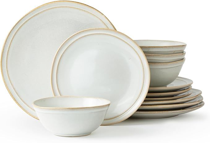 Famiware Dinnerware Set for 4, Plates and Bowls Sets (12-Piece) - Aegean Stoneware Dishes Dinner ... | Amazon (US)