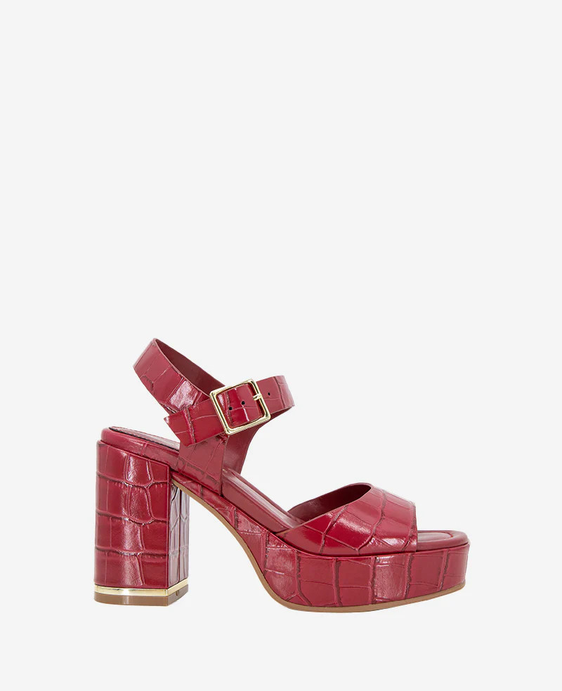Kenneth Cole | Darla Croco Platform Heeled Sandal in Rio Red Croco, Size: 6 | Kenneth Cole