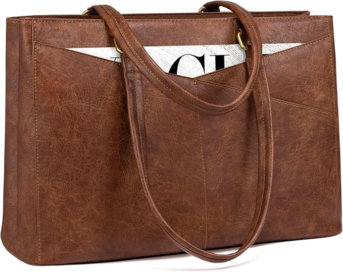 Laptop Bag for Women,15.6 Inch Laptop Tote Bag for Women,Vintage Leather Work Tote Bags Computer ... | Amazon (US)