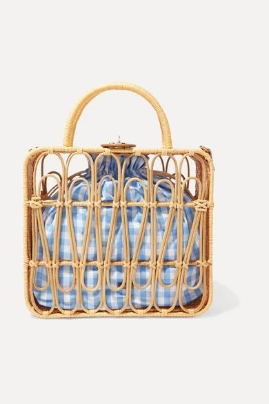 Safia leather-trimmed rattan and gingham cotton-canvas tote | NET-A-PORTER (US)