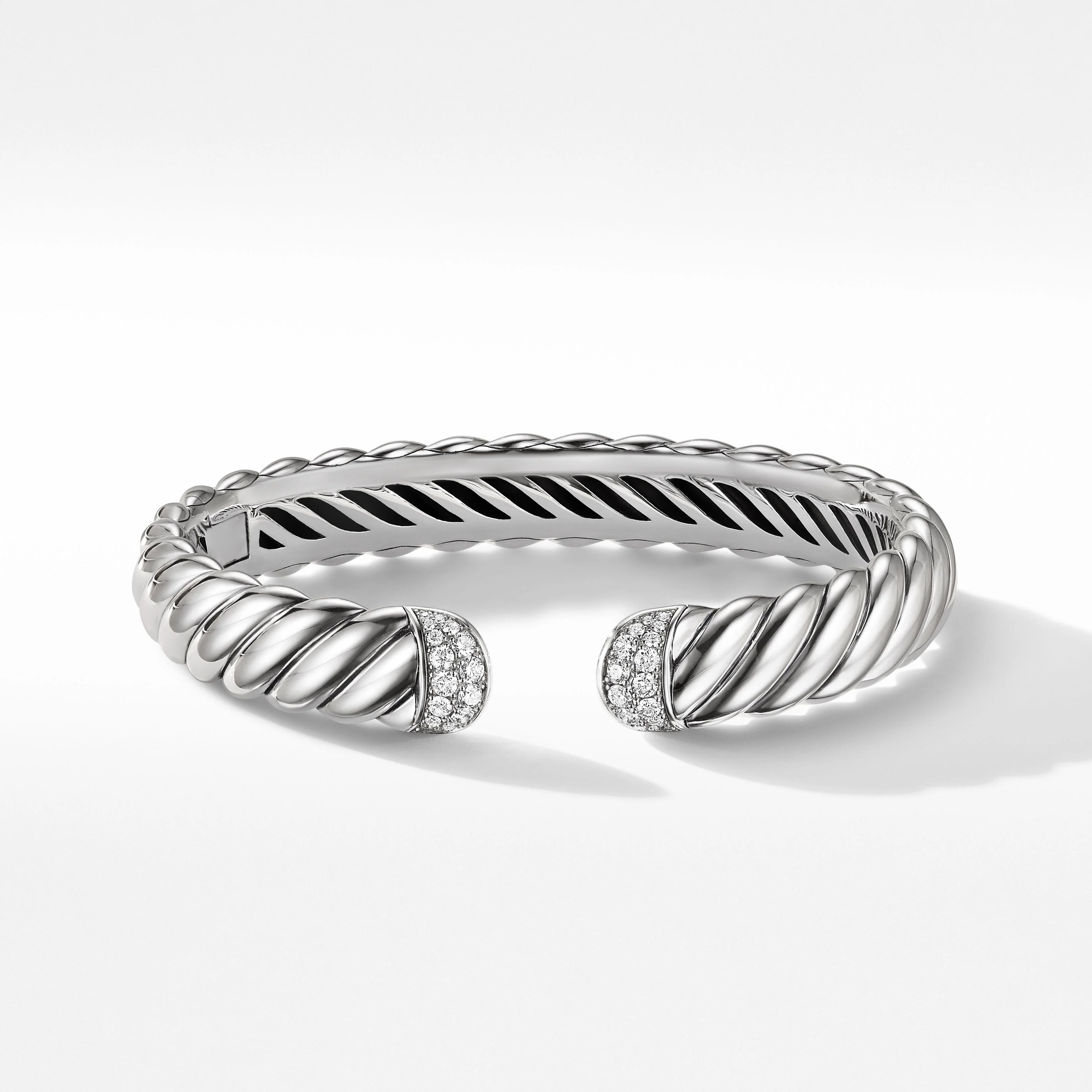 Sculpted Cable Cuff Bracelet in Sterling Silver with Pavé Diamonds | David Yurman