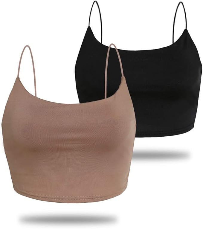 Amilia Women's Basic Solid Cami Spaghetti Double Layer Crop Tank Top | Amazon (US)