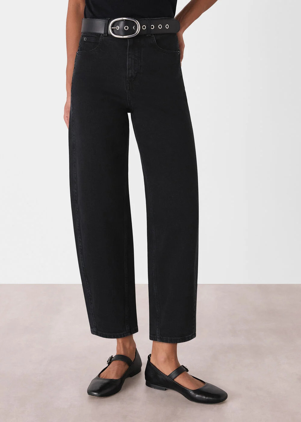 Black High-Waisted Barrel-Leg Jeans | Whistles | Whistles UK | | Whistles