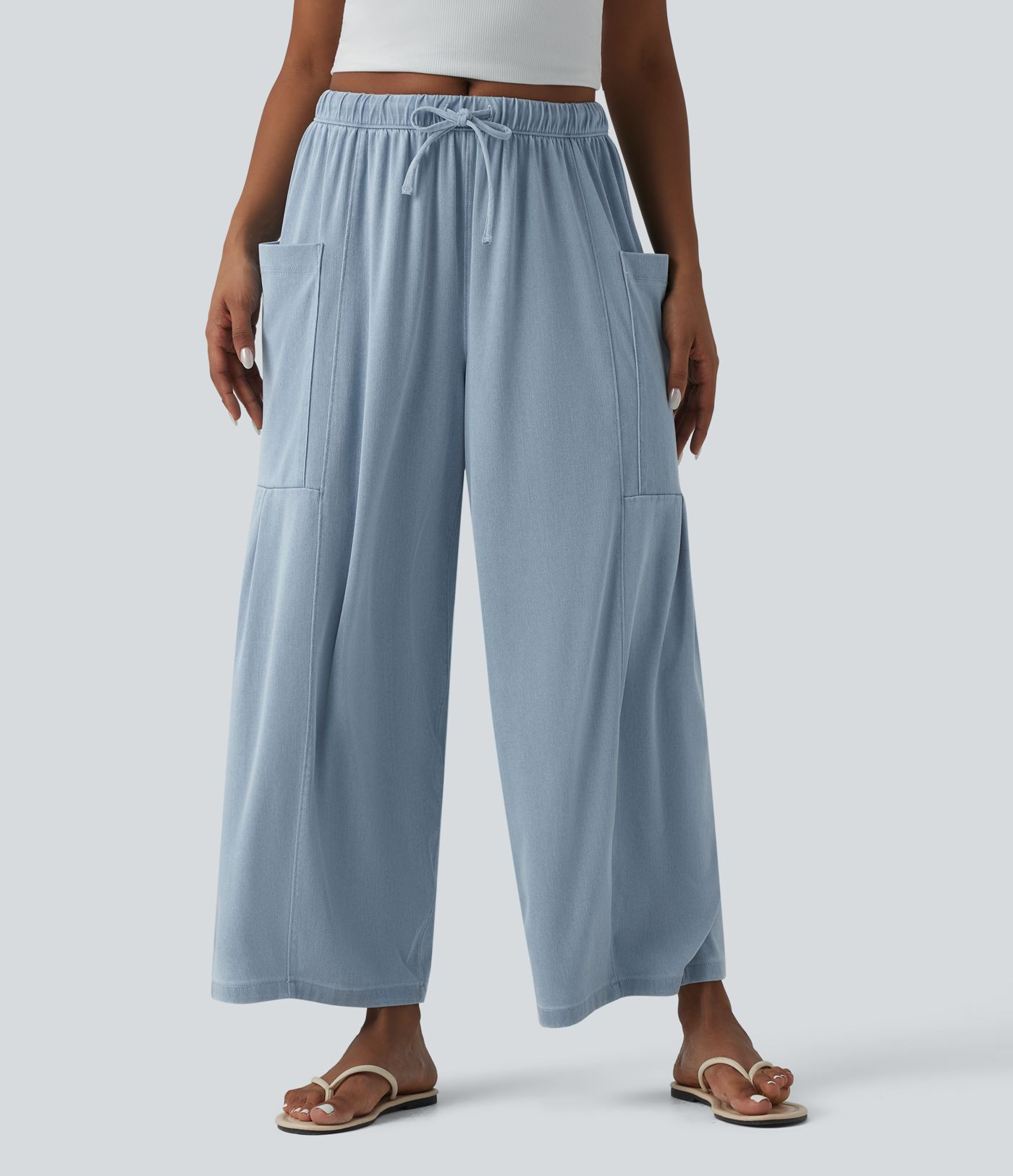 Women\u2019s Halara Flex\u2122 Mid Rise Drawstring Wide Leg Draped Lyocell Casual Jeans with Pock... | HALARA
