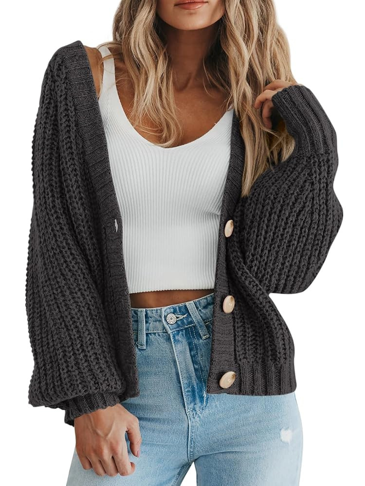PRETTYGARDEN Women's Chunky Knit Open Front Sweater Long Sleeve Button Loose Short Cardigan Outer... | Amazon (US)