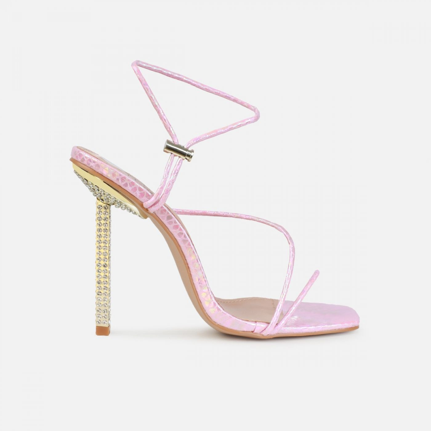 Dejii Pink Iridescent Faux Snake Print Diamante Heels | Simmi Shoes