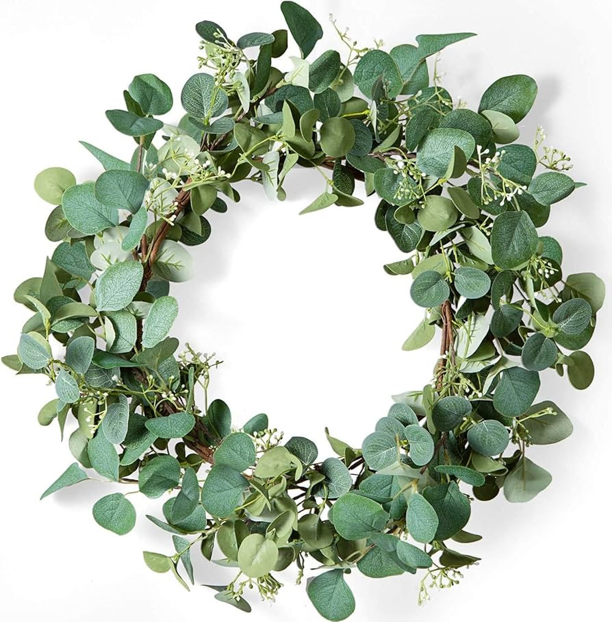 Green Eucalyptus Wreath for Front Door, 20” Artificial Spring Wreath for Home Decor Window Porc... | Amazon (US)