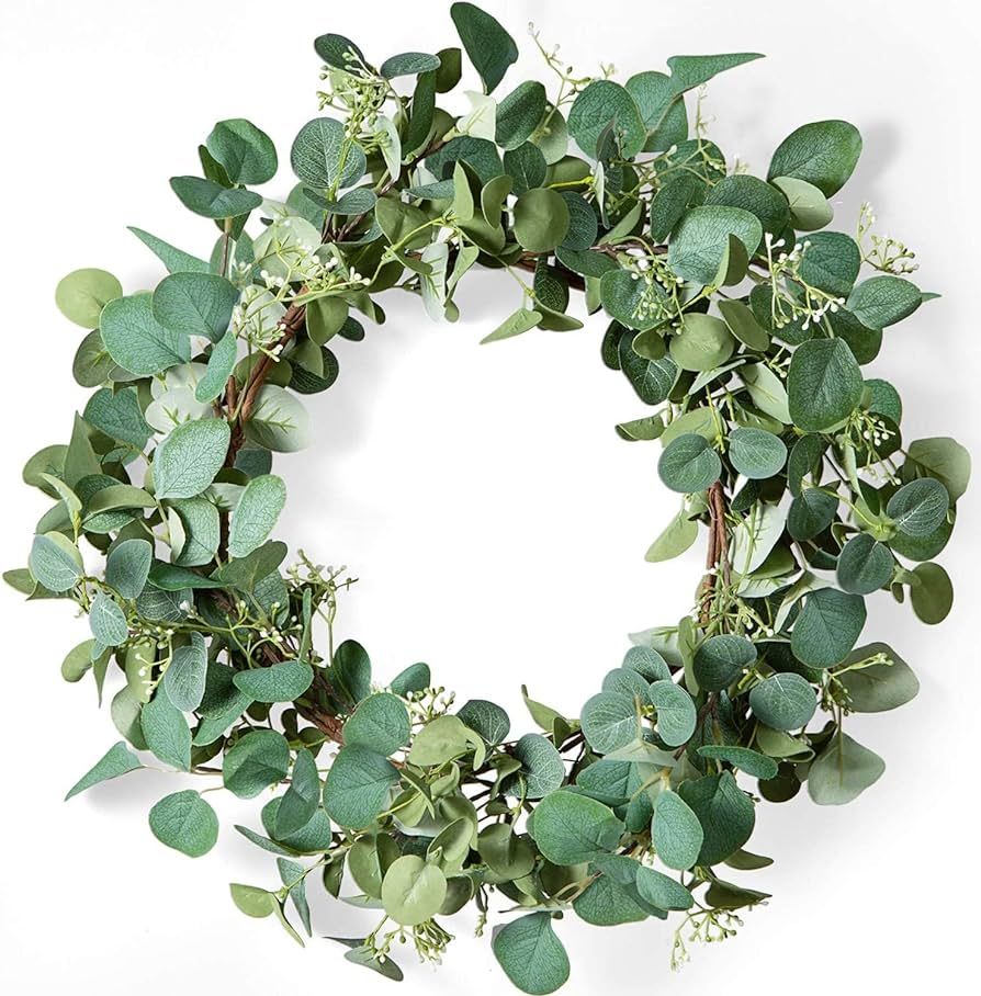 Mopcoder Green Eucalyptus Wreath for Front Door, 20” Artificial Spring Wreath for Home Decor Wi... | Amazon (US)