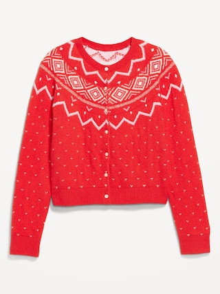 SoSoft Cropped Fair Isle Cardigan Sweater | Old Navy (US)