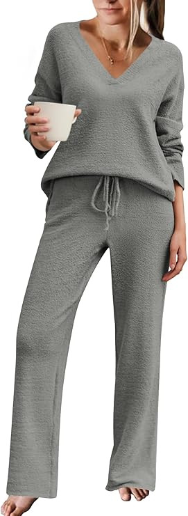 Ekouaer Womens Pajama Sets Fuzzy Fleece Sleepwear Long Sleeve Pjs 2 Piece Lounge Set Fall Outfits... | Amazon (US)