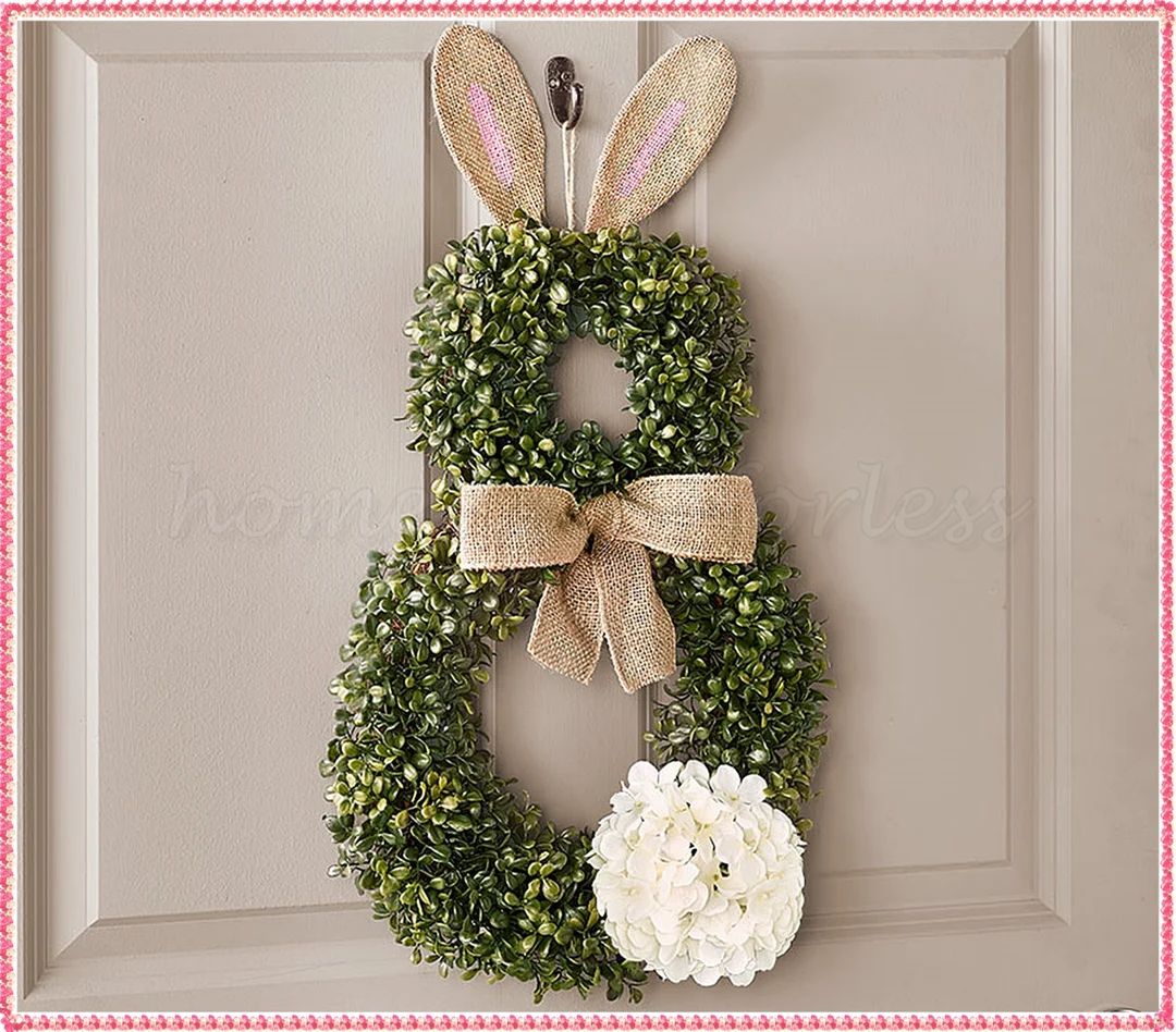 Easter Bunny Wreath Floral Cottontail Burlap Greenery Life-Like Boxwood Spring Home Door Wall Art... | Etsy (US)
