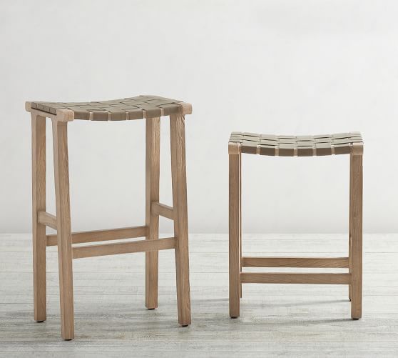 Fenton Woven Backless Leather Bar & Counter Stools | Pottery Barn (US)