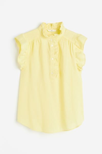 Ruffle-trimmed Linen-blend Blouse | H&M (US)