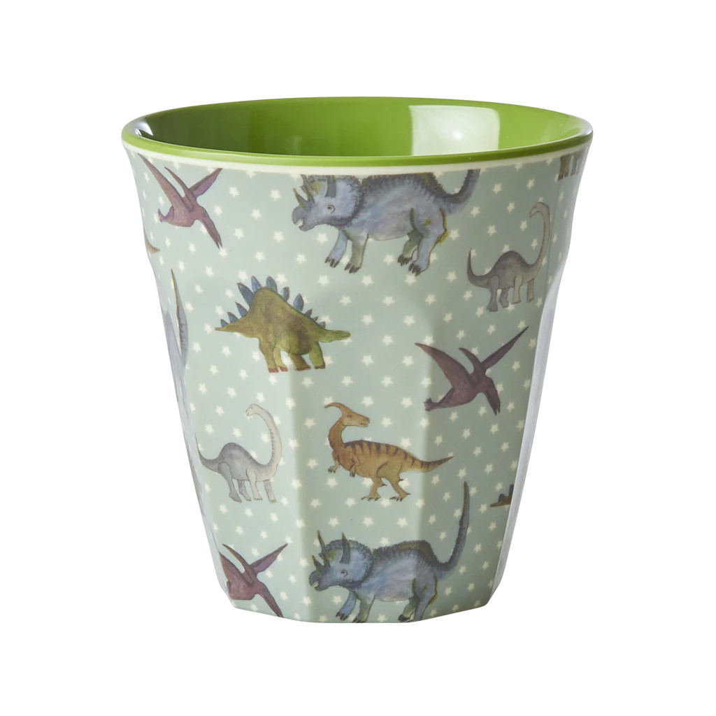 Medium Melamine Cup - Green - New Dino Print | Rice By Rice