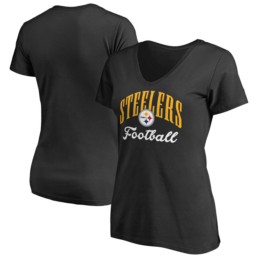 Women's Black Pittsburgh Steelers Victory Script V-Neck T-Shirt | NFL Shop