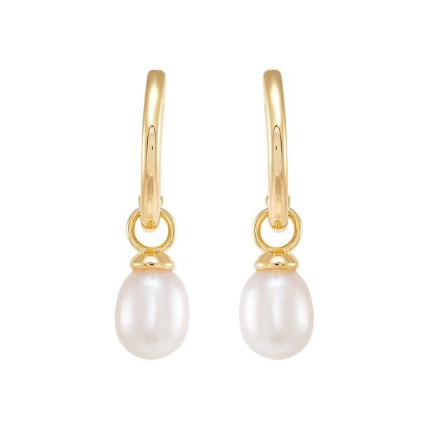 Essentials by Honora Women's Freshwater Pearl Hoop Earrings in 14KT Gold Plated Sterling Silver | Walmart (US)