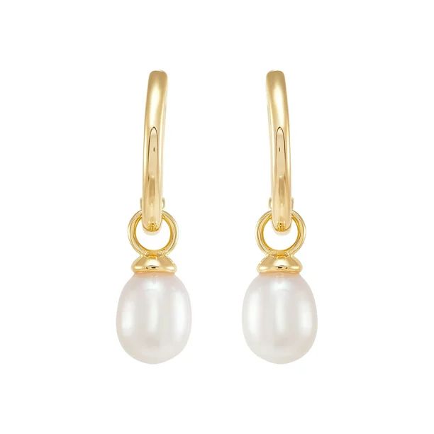 Essentials by Honora Women's Freshwater Pearl Hoop Earrings in 14KT Gold Plated Sterling Silver | Walmart (US)