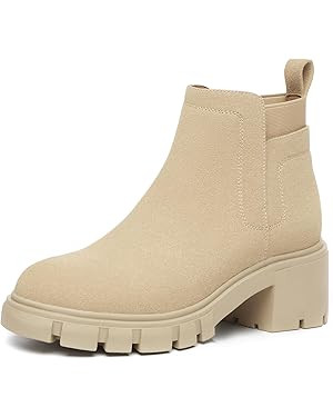 Athlefit Women's Chelsea Boots Casual Lug Sole Platform Chunky Heel Ankle Booties | Amazon (US)