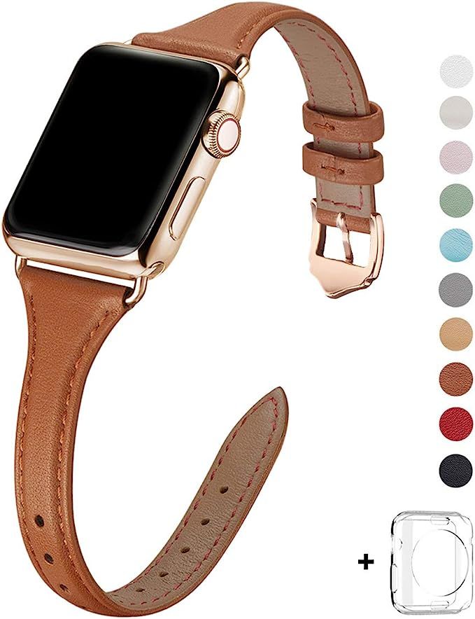 WFEAGL Leather Bands Compatible with Apple Watch 38mm 40mm 42mm 44mm, Top Grain Leather Band Slim... | Amazon (US)
