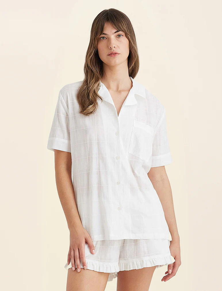 Ivy Organic Cotton Frill Short Sleeve PJ Shirt | Papinelle Sleepwear US