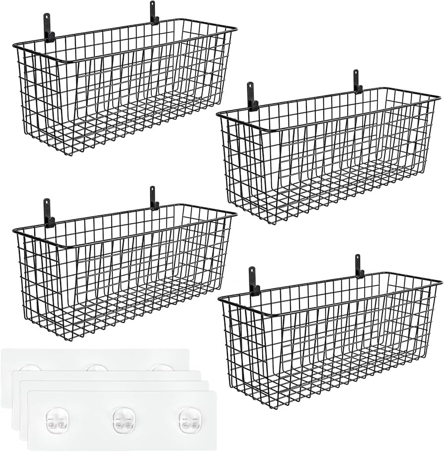 2 Wall Mounting Options, 4 Set [Extra Large] Hanging Wall Mount Basket for Storage, Sturdy Steel ... | Amazon (US)