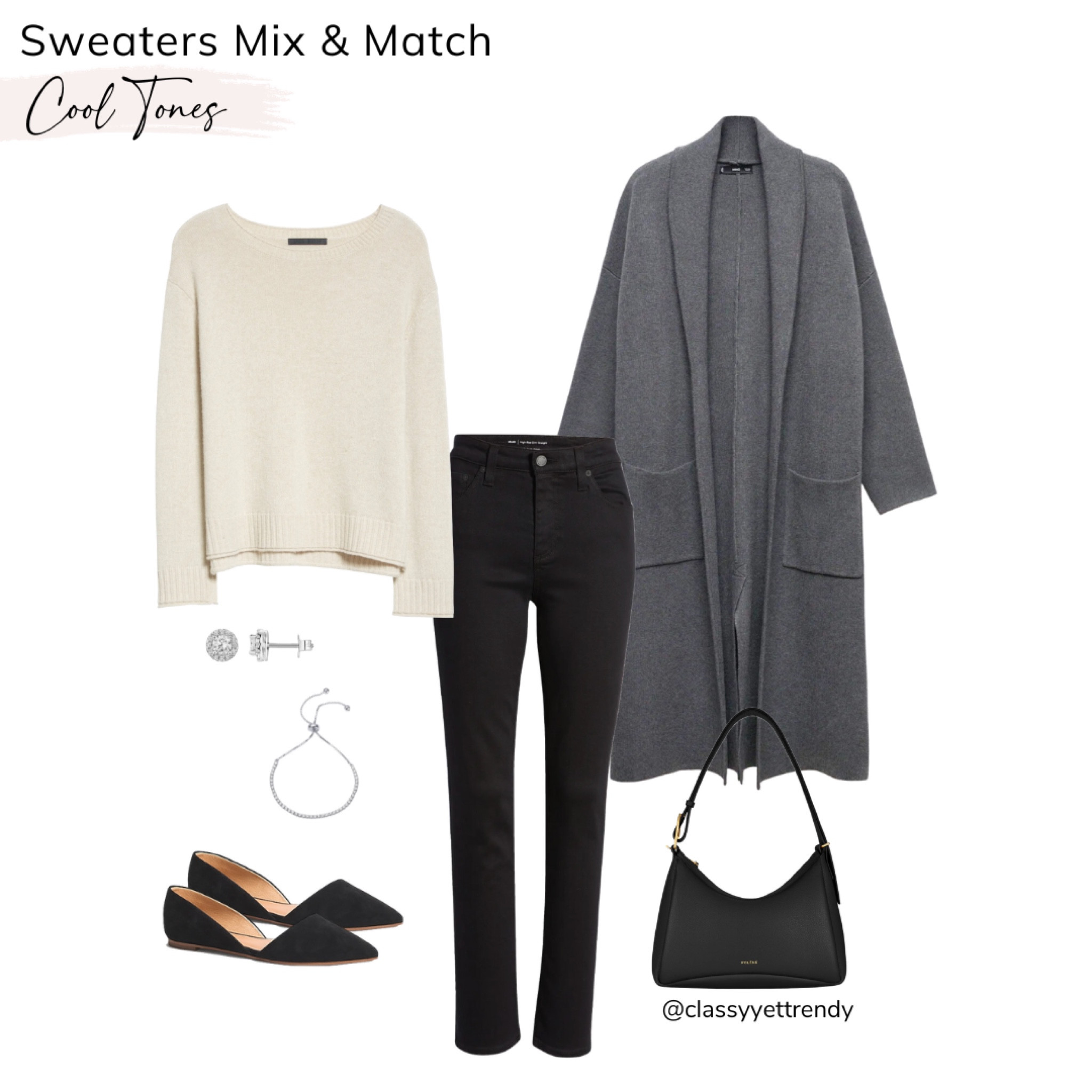 Sweater outfit mix and match: Cool Tones ✔️ These sweaters, bottoms and shoes can make several outfit combinations 🙌